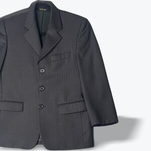 Angelico Oliver 3B‎ Super 100s Wool Kids Suit Jacket 12R Black Herringbone